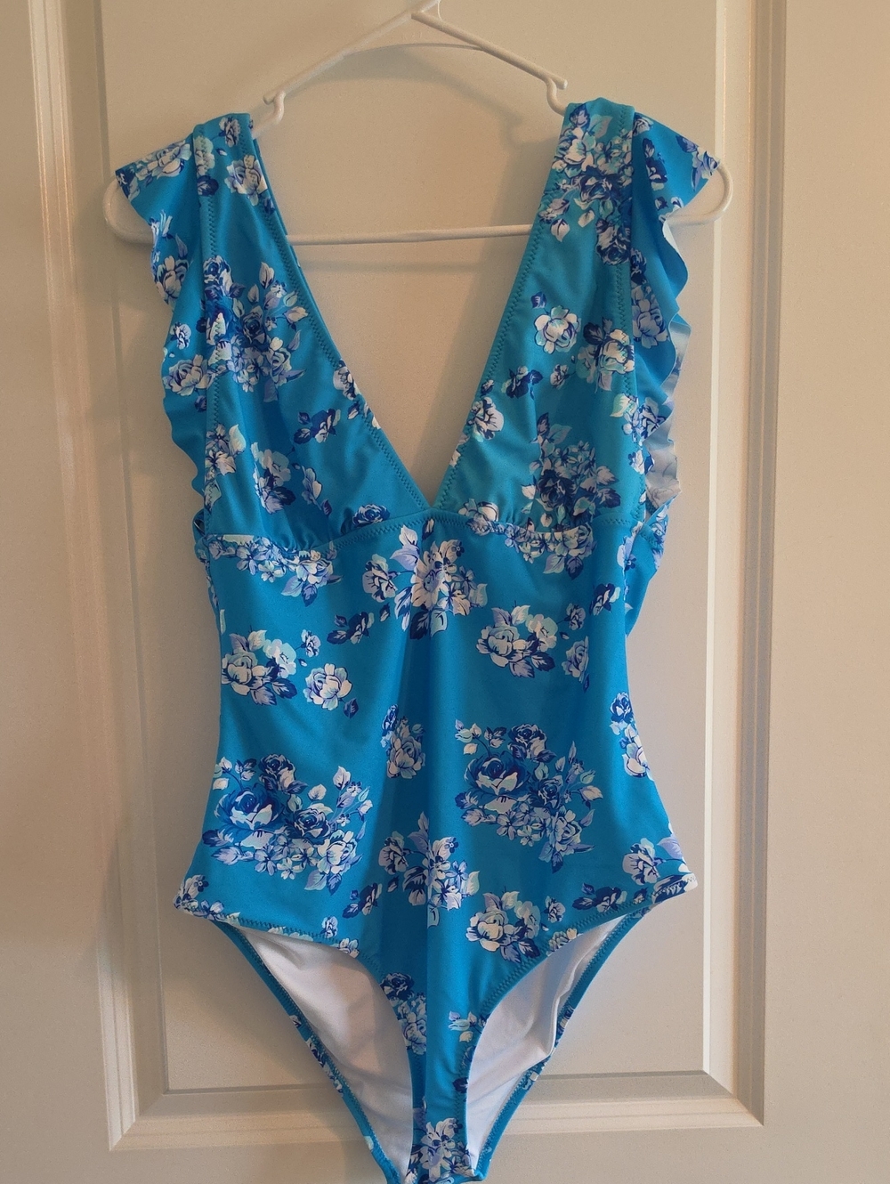 Cupshe Blue Floral Ruffle One-Piece Swimsuit